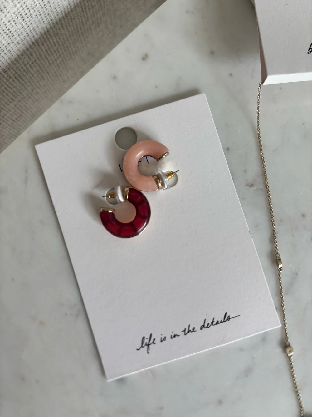 LOFT Fuchsia Hoop Earrings with Gold Lariat Necklace